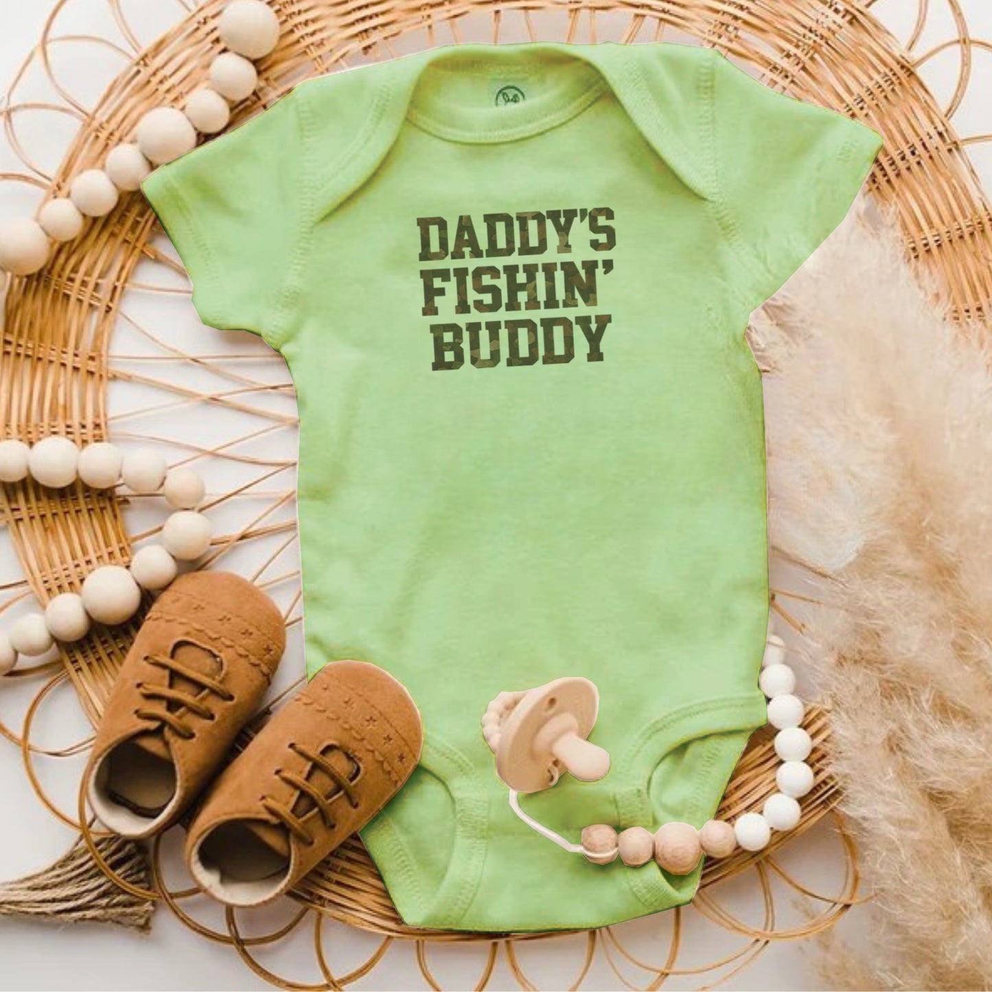 Daddy's Fishin' Buddy Green Onesie Baby product