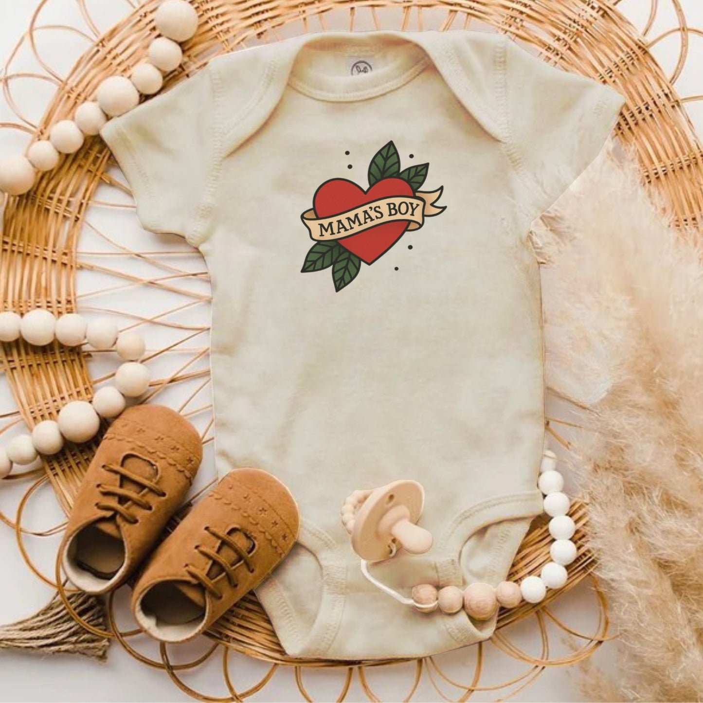 Adorable Mama's Boy Heart Design Baby Onesie product type