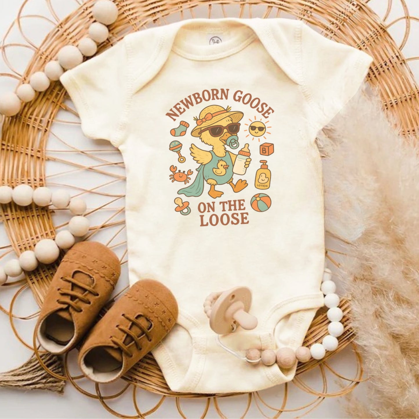 Newborn Goose on the Loose printed bodysuit product type