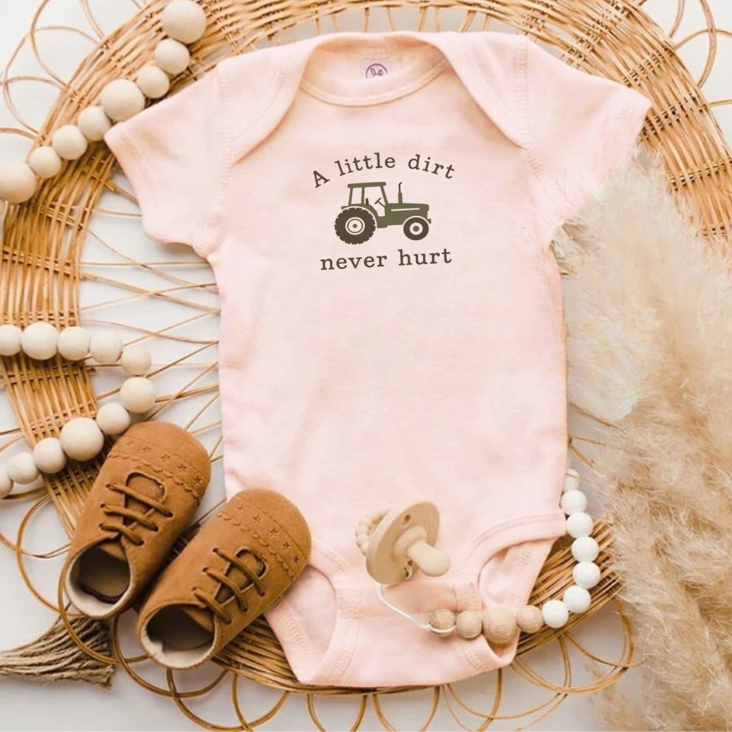 A Little Dirt Never Hurt Tractor Design Baby Bodysuit Product