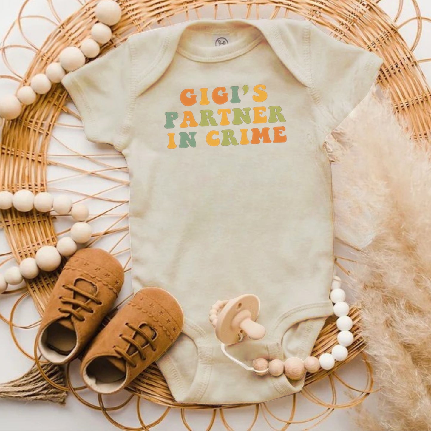 Gigi's Partner in Crime Printed Baby Onesie product