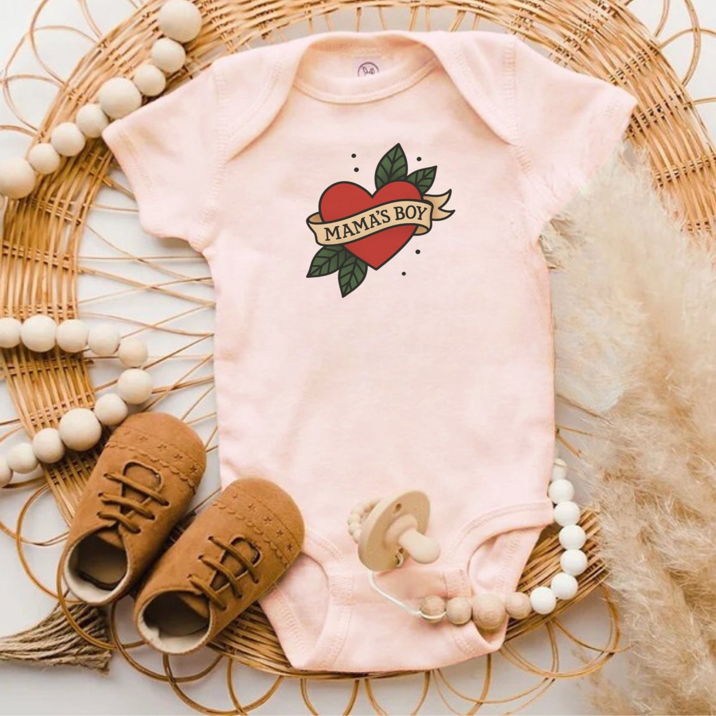 Mama's Boy Heart with Leaves Baby Onesie product