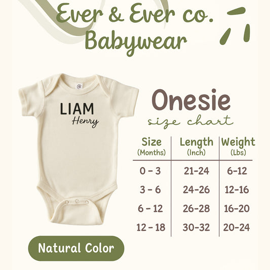 Personalized Baby Onesie with Size Chart Babywear Product