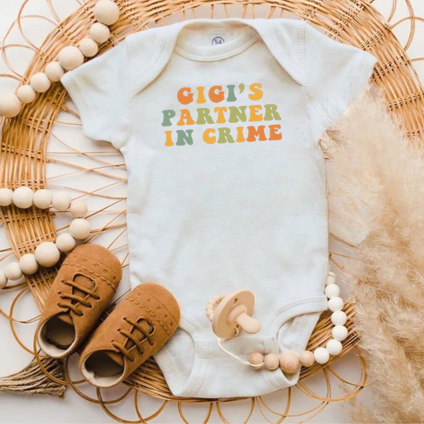 Gigi's Partner in Crime Cute Baby Onesie product type