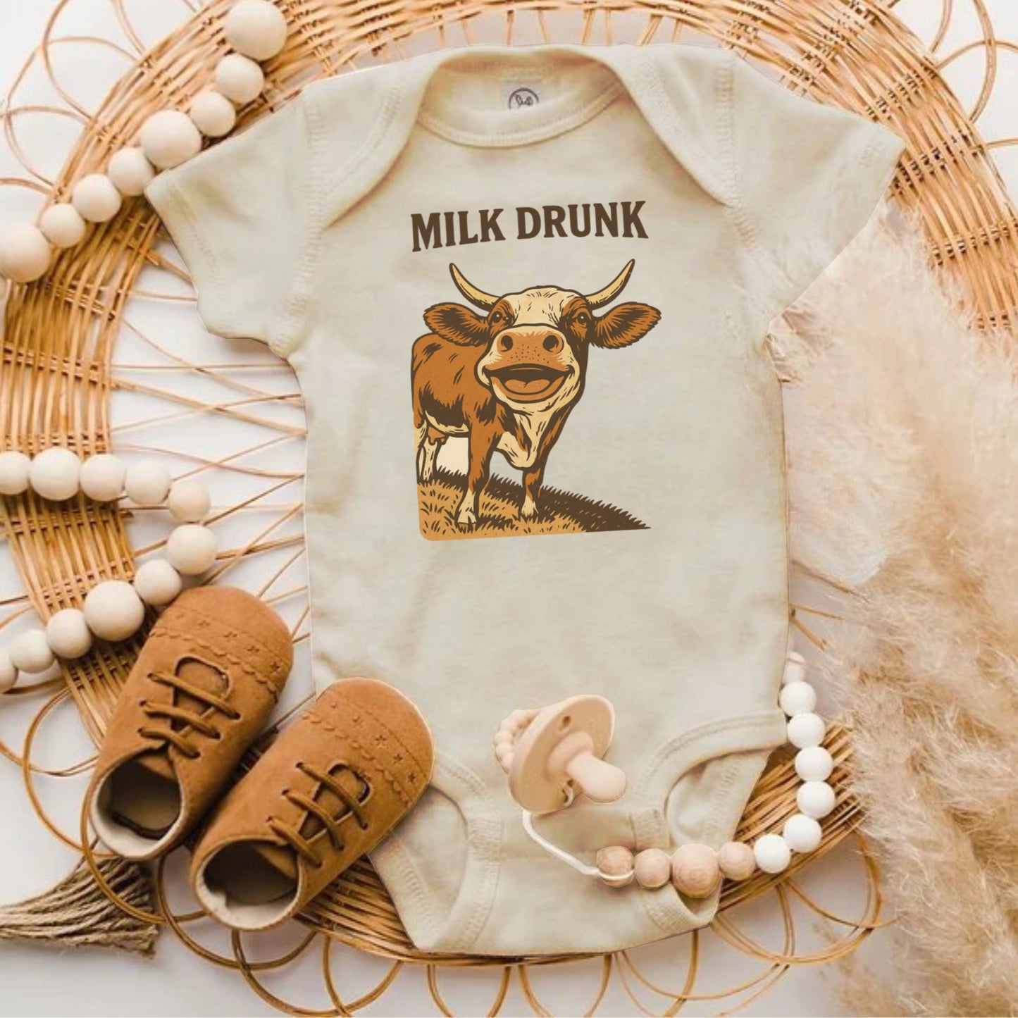 Milk Drunk Cute Cow Print Baby Onesie Clothing product type