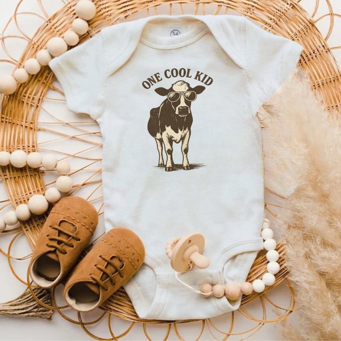 One Cool Kid Cute Illustrated Cow Baby Onesie product