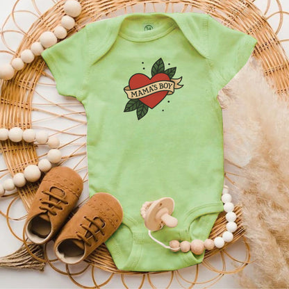 Adorable Green Mama's Boy Baby Bodysuit Clothing Product