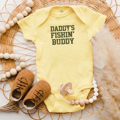 Daddy's Fishin' Buddy Yellow Baby Onesie product