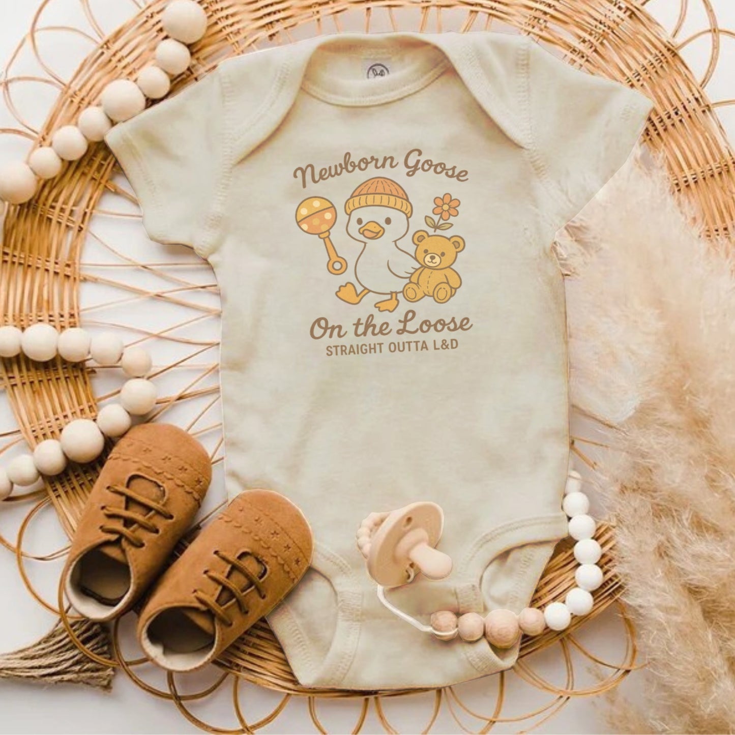 Newborn Goose On the Loose Funny Baby Onesie product type