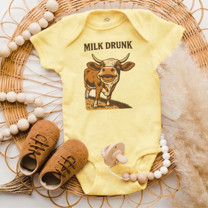 Milk Drunk Cow Print Baby Bodysuit cute onesie product type