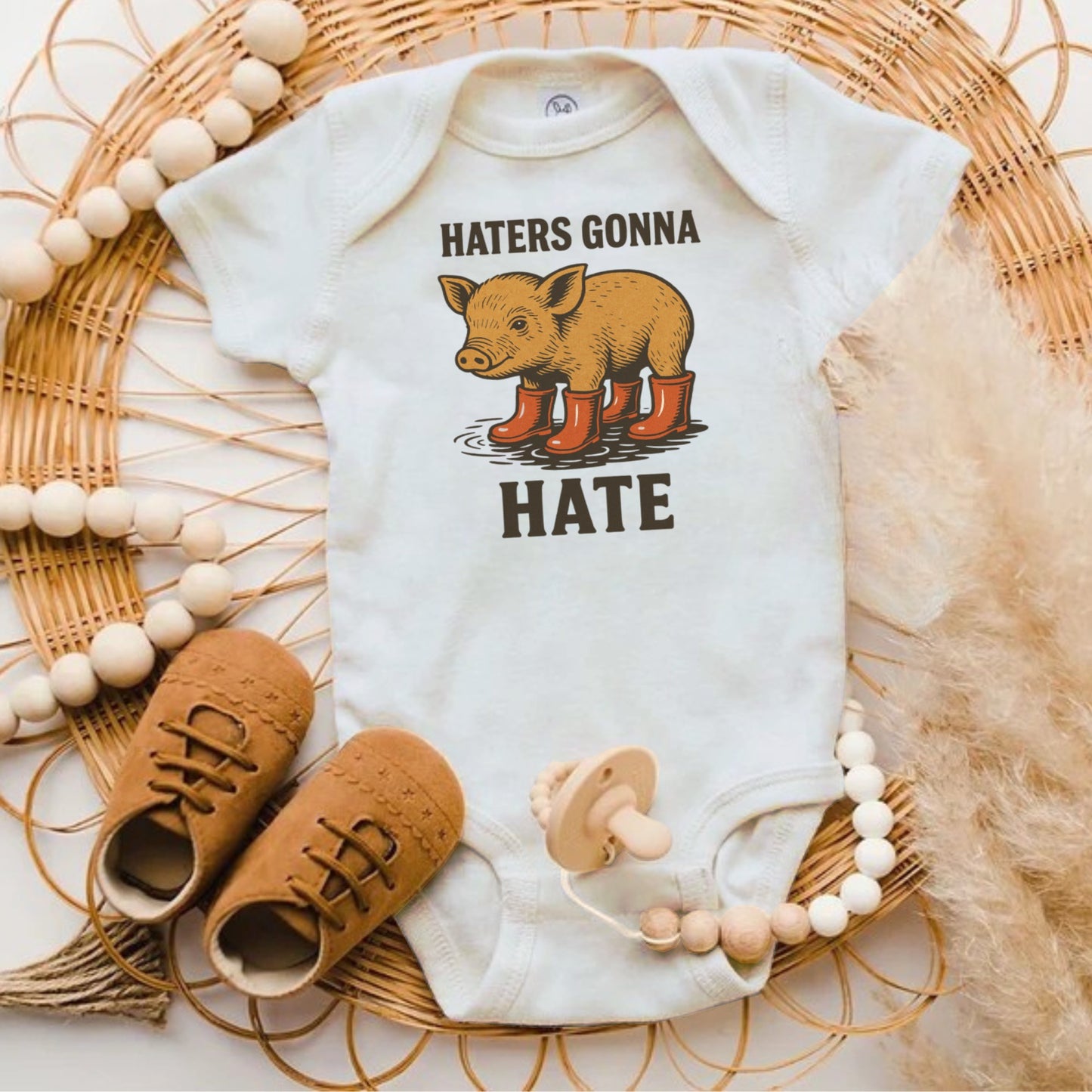 Haters Gonna Hate Pig Graphic Print Onesie Baby product