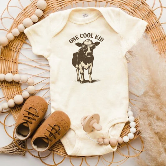 One Cool Kid Baby Onesie with Cow Print product type