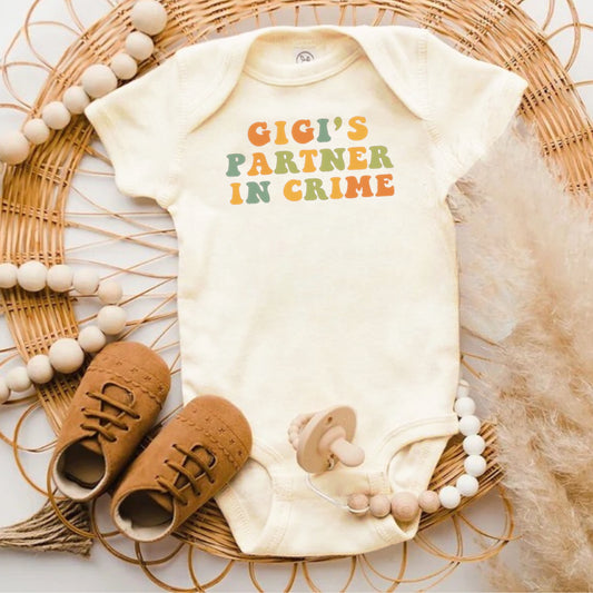 Gigi's Partner In Crime Printed Baby Onesie Product