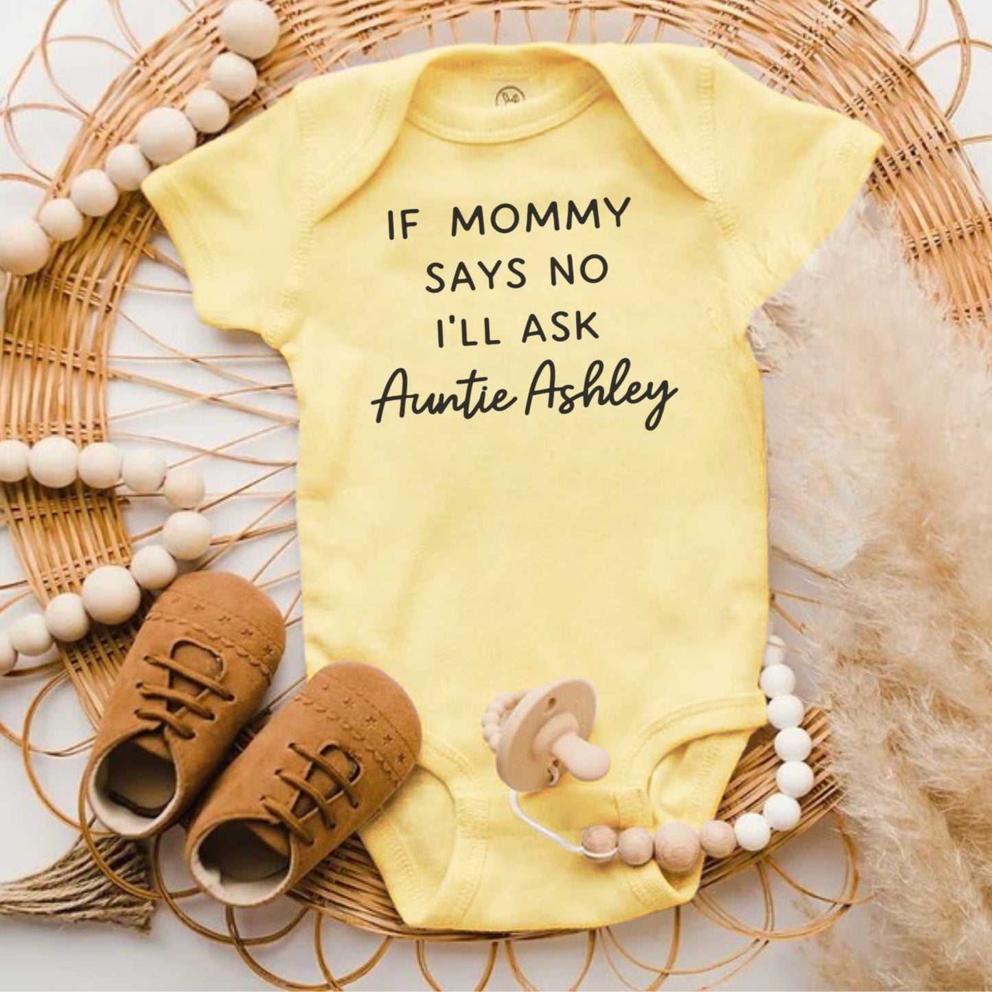 Mommy Asks Auntie Ashley Funny Baby Onesie product