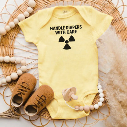 Handle Diapers With Care Funny Baby Onesie product