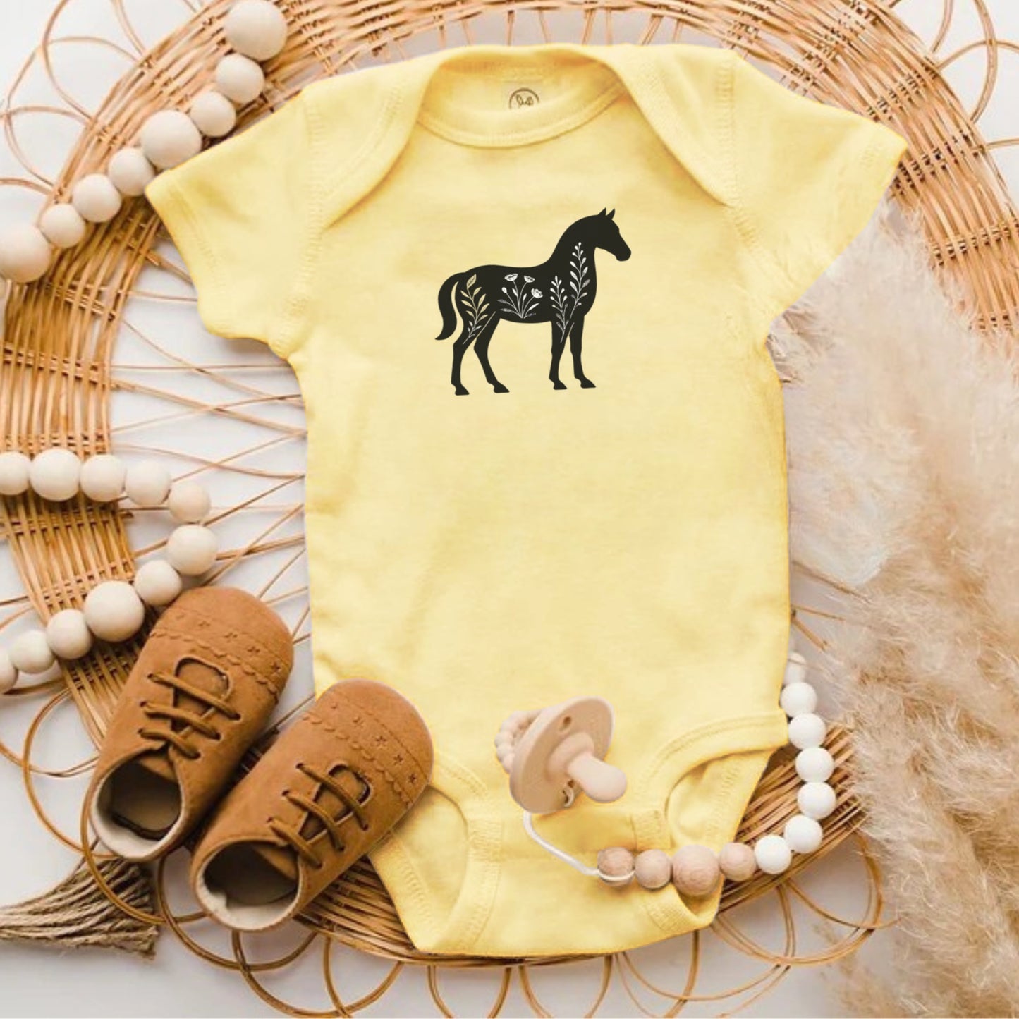Yellow Baby Bodysuit with Horse Print product type