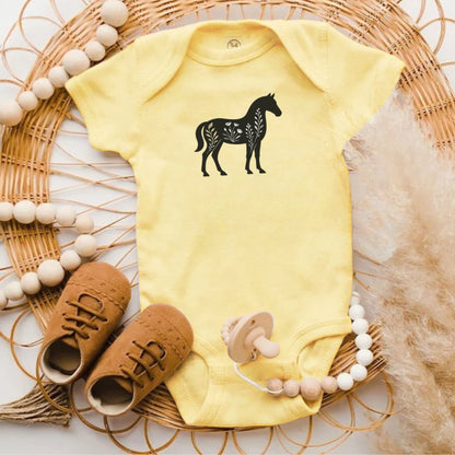 Yellow Baby Bodysuit with Horse Print product type