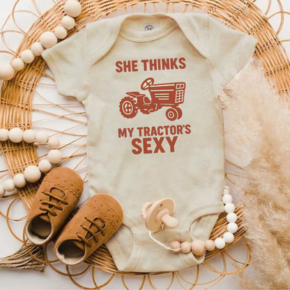 She Thinks My Tractor's Sexy Baby Onesie product type