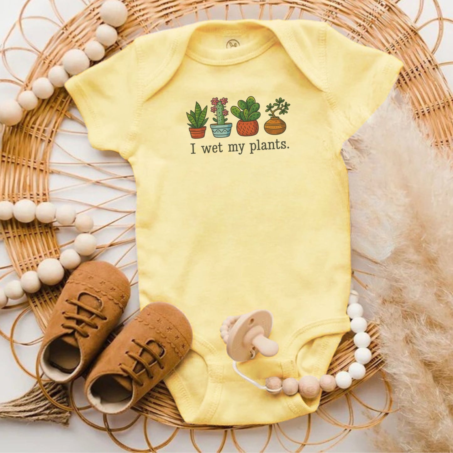 I Wet My Plants Funny Yellow Baby Bodysuit product