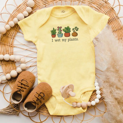 I Wet My Plants Funny Yellow Baby Bodysuit product