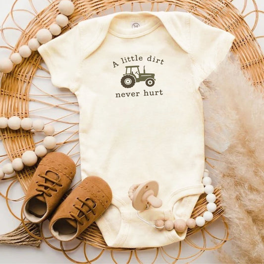 A Little Dirt Never Hurt Tractor Print Baby Product