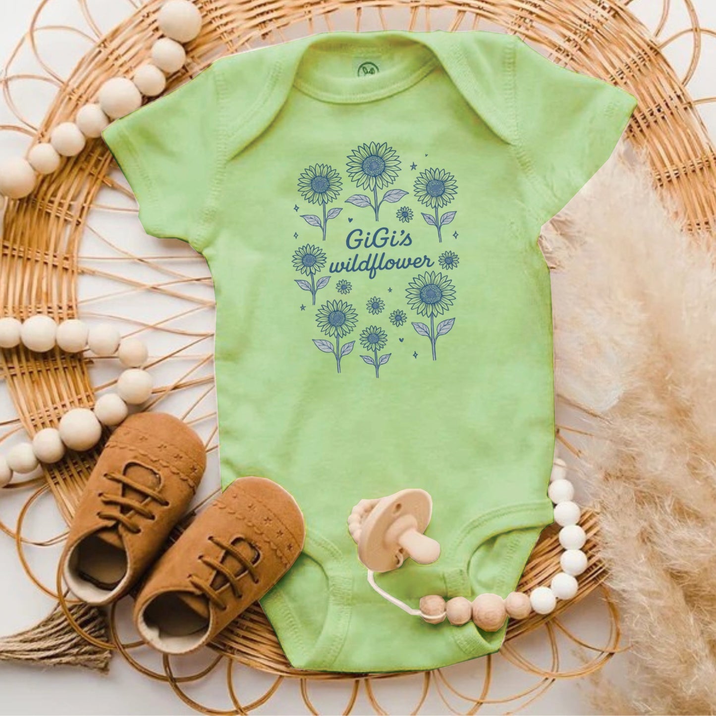 Gigis Wildflower Printed Green Baby Onesie product type