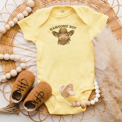 Cute Yellow Infant Onesie with Handsome Boy Print product