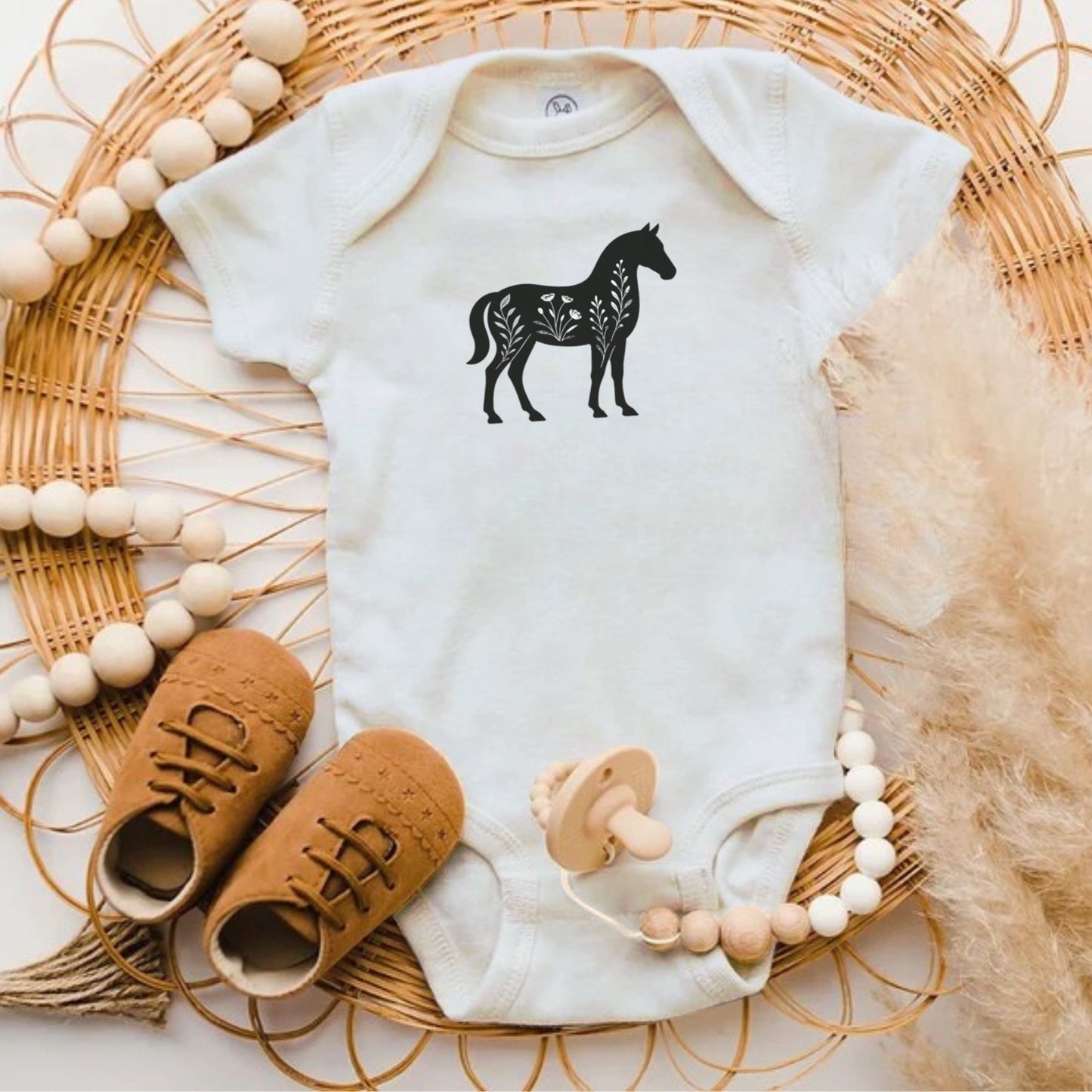 Adorable Infant Bodysuit with Black Horse Graphic product