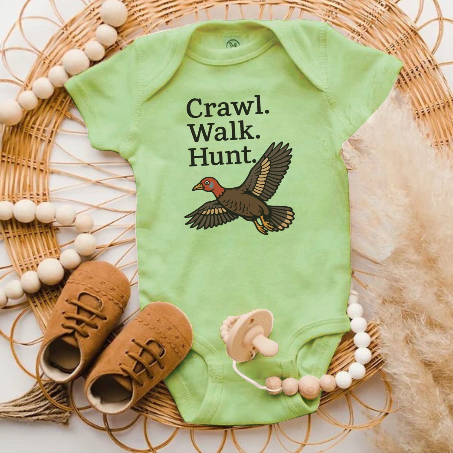 Crawl Walk Hunt Graphic Baby Onesie product type