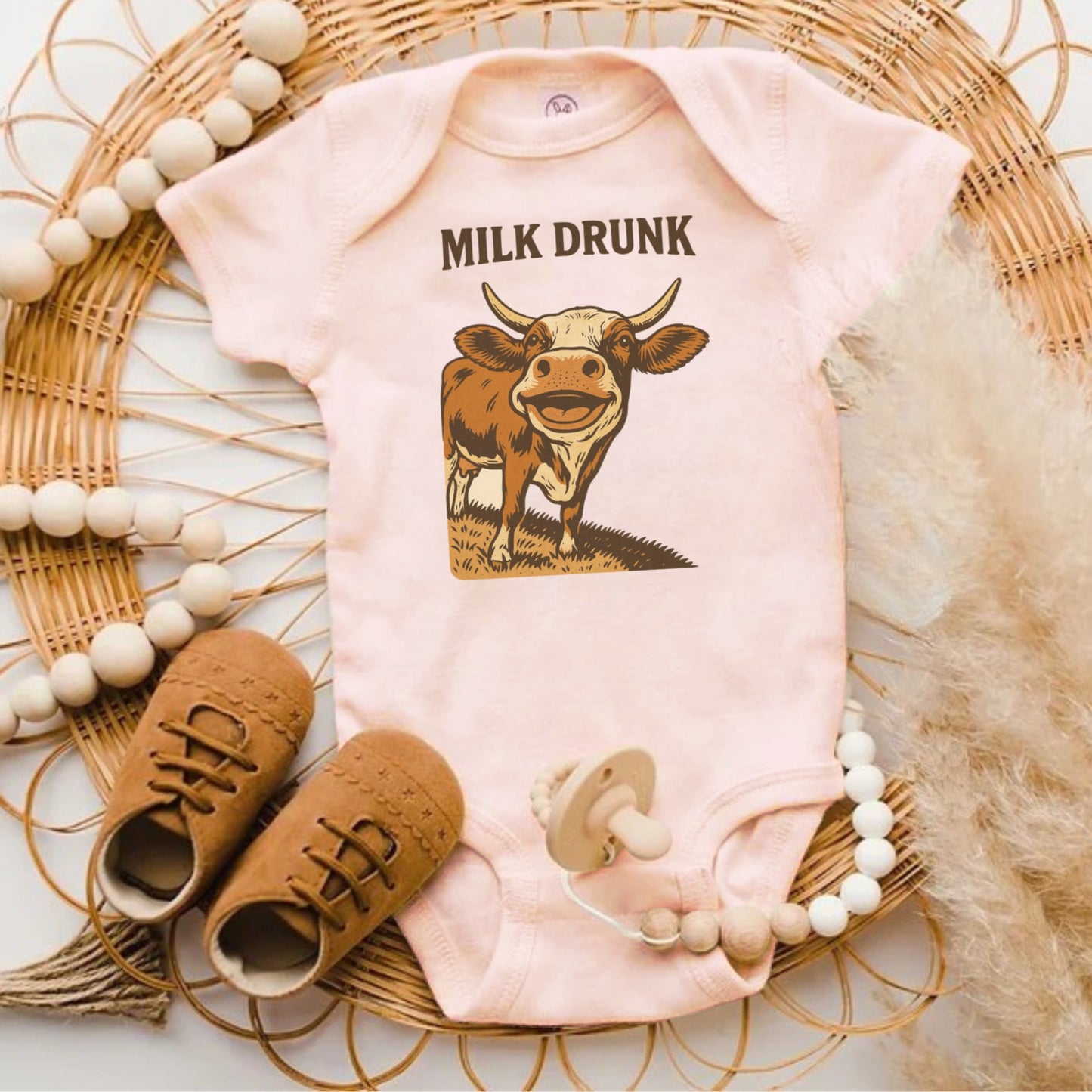 Milk Drunk Cute Cow Design Baby Onesie product type