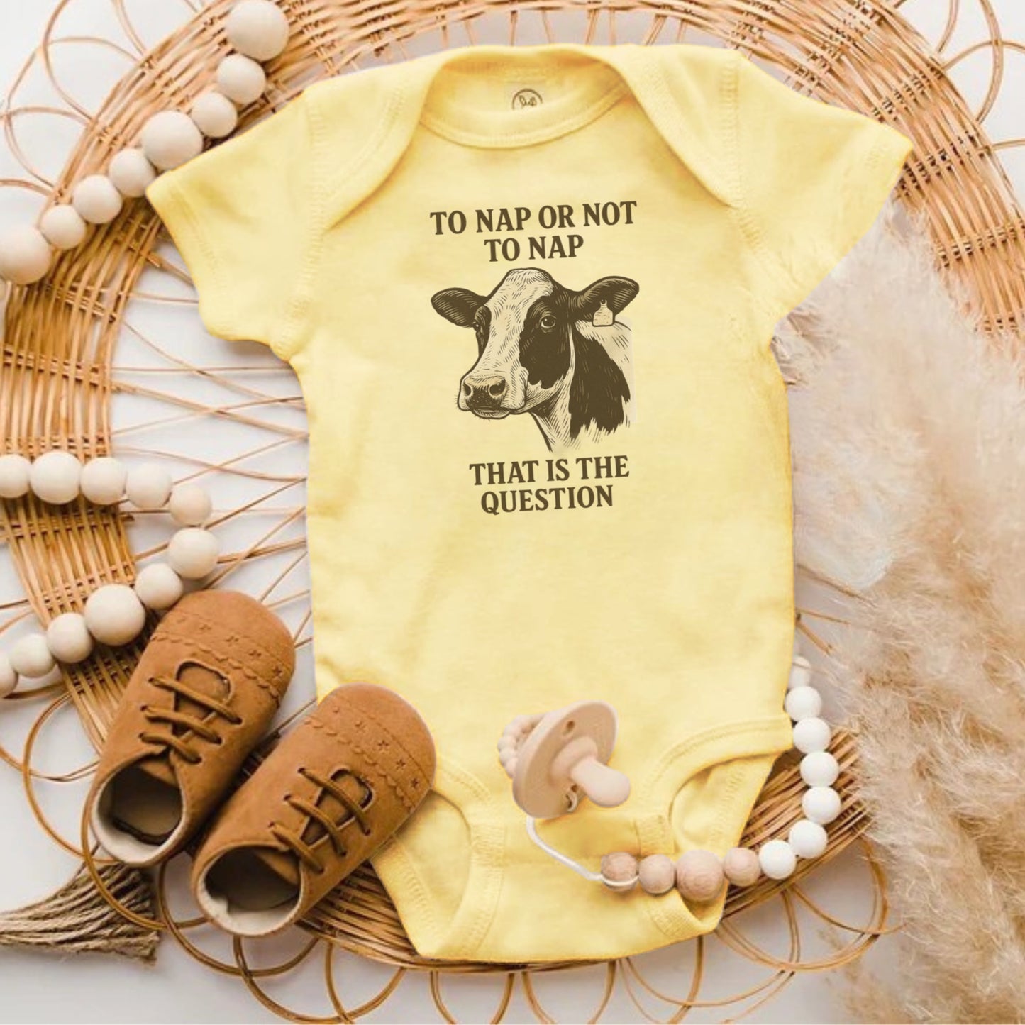 To Nap or Not to Nap Pondering Cow Onesie product