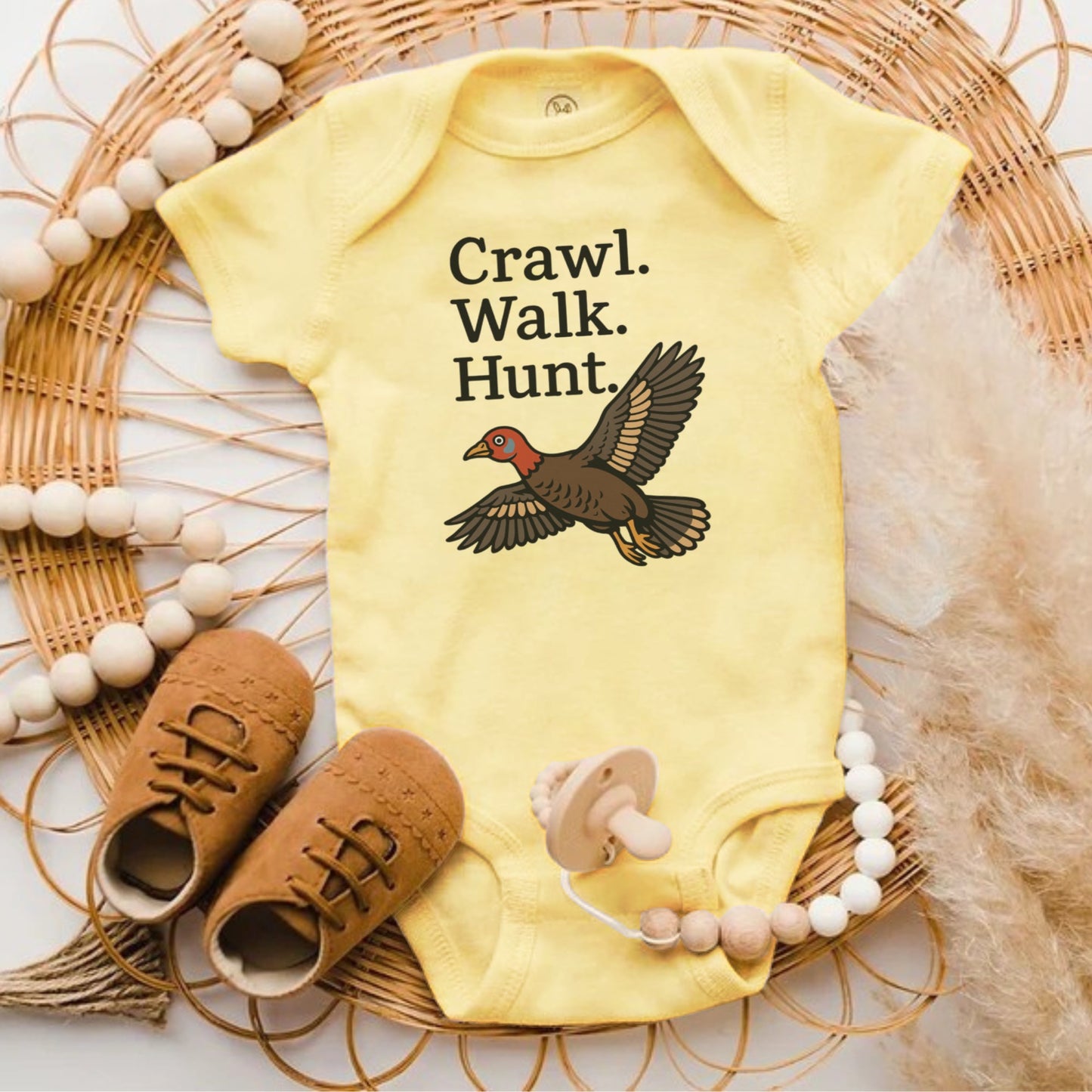 Crawl Walk Hunt Graphic Print Baby Onesie product