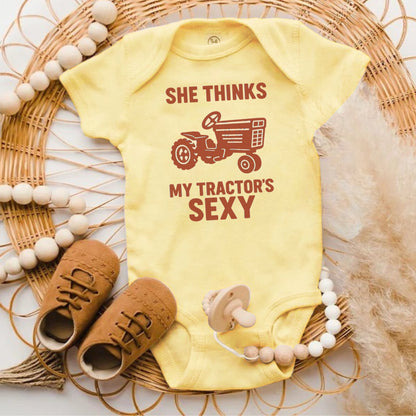 She Thinks My Tractor's Sexy Baby Onesie product type