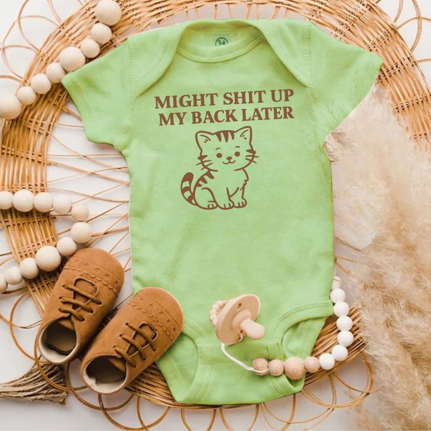 Humorous Green Baby Onesie with Cat Print product type