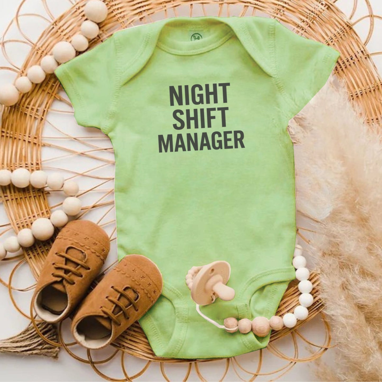 Night Shift Manager Green Baby Onesie product type