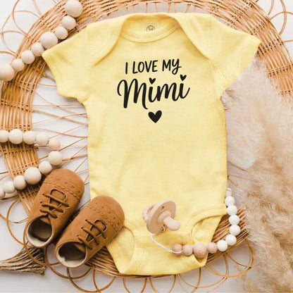 I Love My Mimi Heart Print Yellow Baby Onesie product