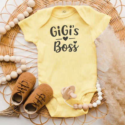 GiGi's Boss Quote Yellow Printed Baby Onesie product type