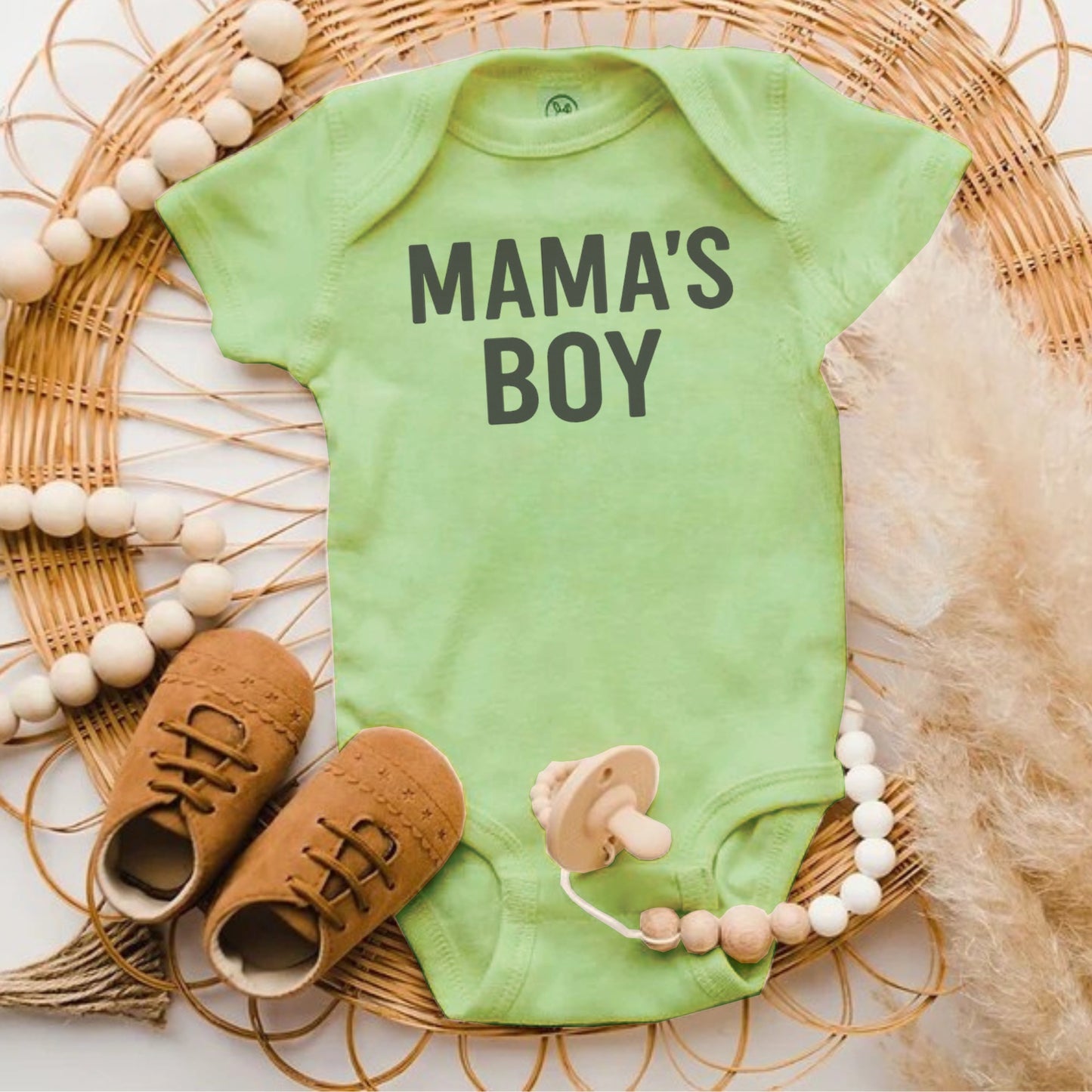 Mama's Boy Green Baby Onesie Cute Infant product