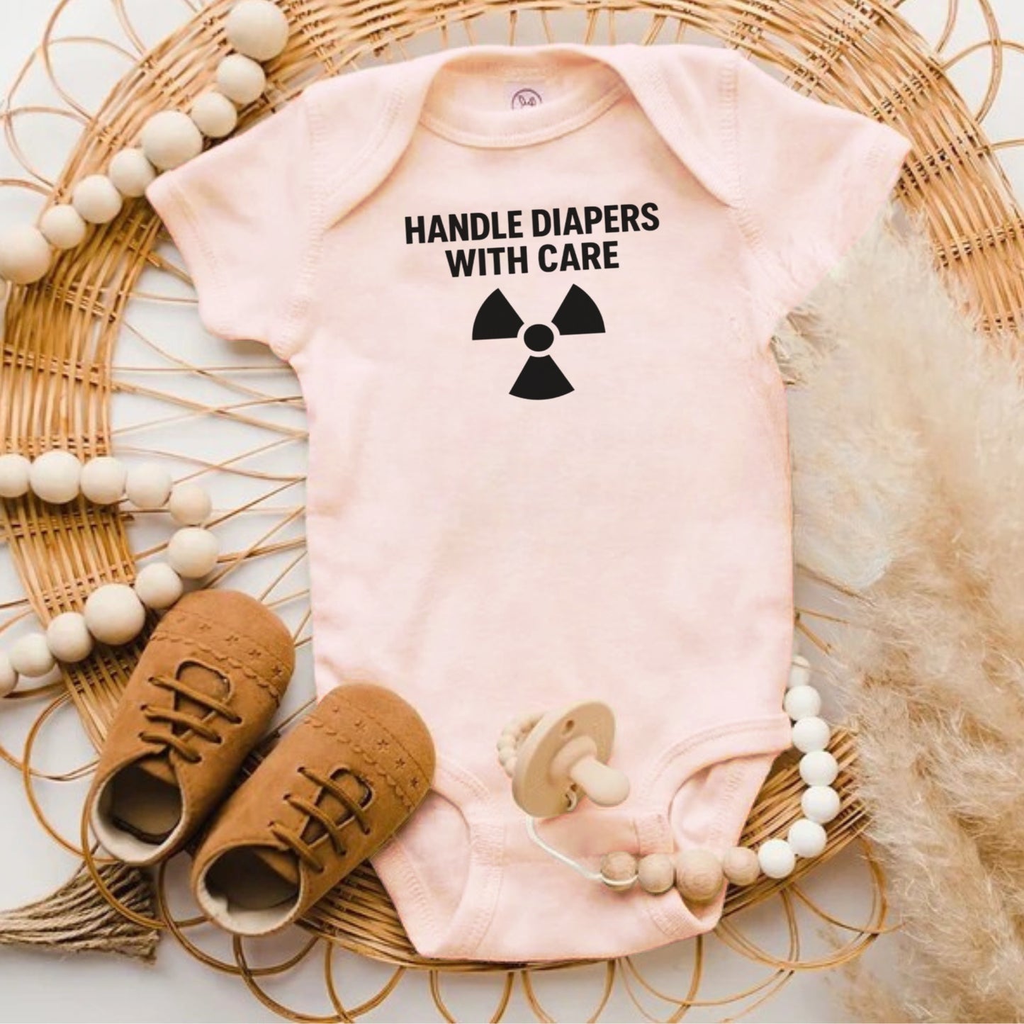 Handle Diapers With Care Print Baby Bodysuit Product